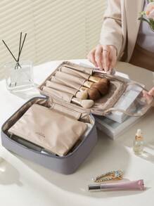 多功能化妆包套装，大容量，防水，记忆面料，适用于化妆品、洗漱用品收纳，化妆包/化妆袋/护肤包/洗漱包/收纳袋，旅行必备，邮轮必备，宿舍必备，婚礼伴娘礼物，妈妈礼物，生日礼物，送给朋友和老师的礼物，家居装饰，浴室客厅卧室装饰，浴室收纳，珠宝收纳，唇油收纳，指甲油收纳，化妆包收纳，化妆包，化妆盒，送给女性的礼物，圣诞礼物，女性送礼佳品 - 灰色 - 查看 6