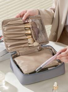 多功能化妆包套装，大容量，防水，记忆面料，适用于化妆品、洗漱用品收纳，化妆包/化妆袋/护肤包/洗漱包/收纳袋，旅行必备，邮轮必备，宿舍必备，婚礼伴娘礼物，妈妈礼物，生日礼物，送给朋友和老师的礼物，家居装饰，浴室客厅卧室装饰，浴室收纳，珠宝收纳，唇油收纳，指甲油收纳，化妆包收纳，化妆包，化妆盒，送给女性的礼物，圣诞礼物，女性送礼佳品 - 灰色 - 查看 7