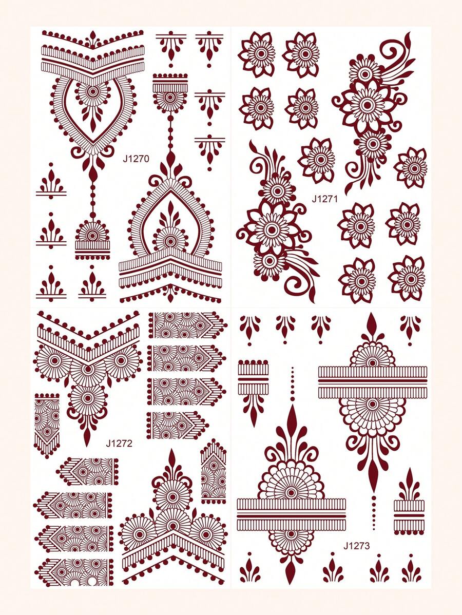4 tờ Hình xăm hoa văn Sticker - màu nâu - Xem 1