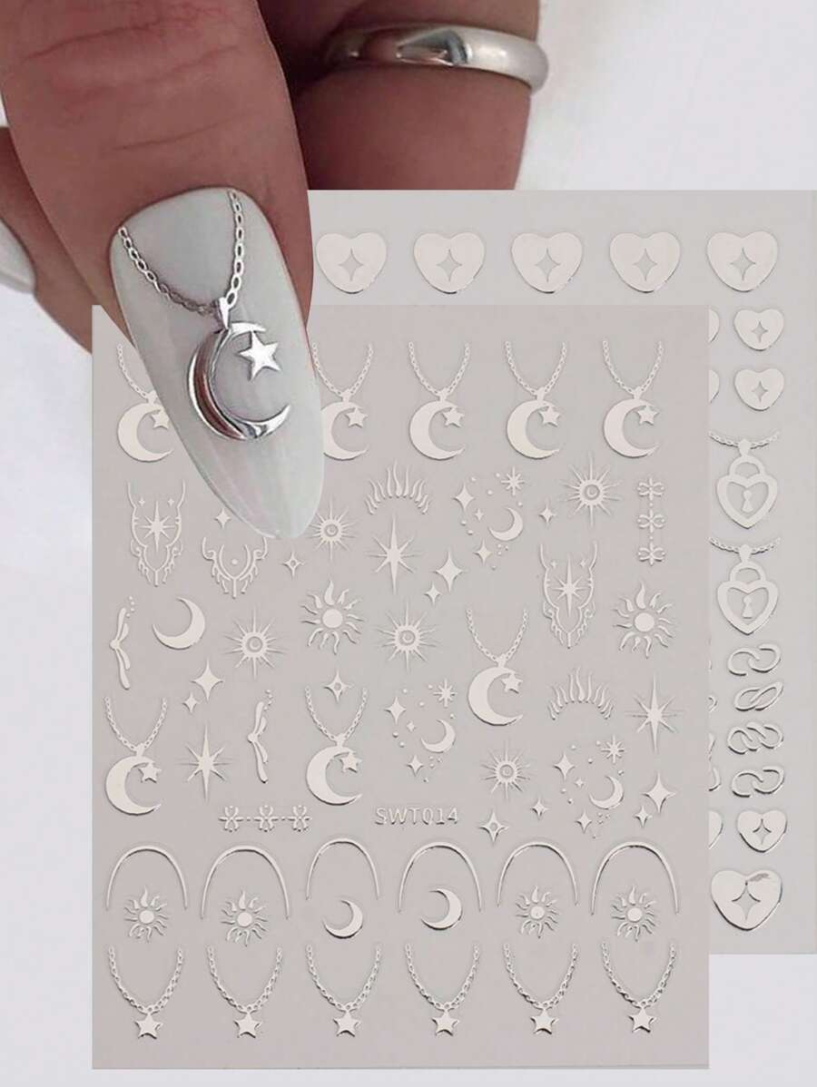 FULL BEAUTY 2 hojas de calcomanías de arte de uñas con impresión de luna y corazón, calcomanías de arte de uñas de estilo Y2K, calcomanías de uñas de bricolaje pegatinas de uñas
pegatinas uñas
uñas pegatina
calcomanías para uñas decoración de uñas pegatinas de uñas pegatinas para uñas etiqueta engomada - Plateado - Ver 1