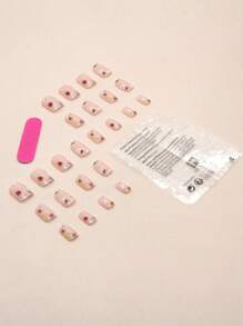 24 chiếc móng vuông ngắn in hoa móng tay giả & 1 băng dính & 1 dũa móng tay - Nhiều màu - Xem 2