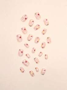 24 chiếc móng vuông ngắn in hoa móng tay giả & 1 băng dính & 1 dũa móng tay - Nhiều màu - Xem 4