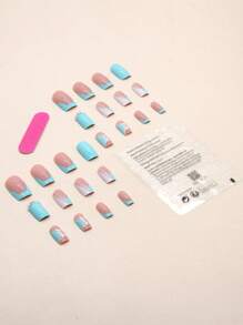 24 chiếc móng vuông ngắn in hình bướm giả & 1 tờ băng dính & 1 dũa móng tay - Nhiều màu - Xem 2