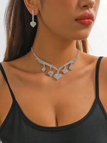 Cái/bộ Sang Trọng Kim Cương Giả & Trang Trí Trái Tim Bộ Trang Sức Nữ Cho Trang Sức Dự Tiệc Cưới - Bạc - Xem 1