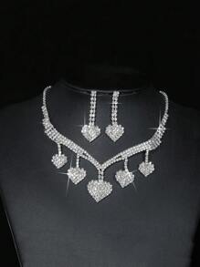 Cái/bộ Sang Trọng Kim Cương Giả & Trang Trí Trái Tim Bộ Trang Sức Nữ Cho Trang Sức Dự Tiệc Cưới - Bạc - Xem 2