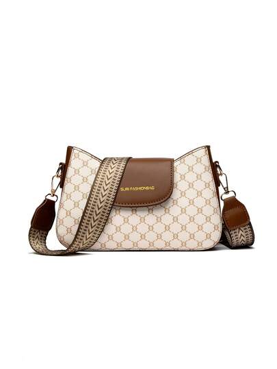 幾何和字母圖案方包翻蓋PU皮革時尚