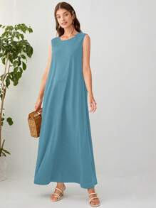 Mulvari Solid Maxi Tank Dress - Dusty Blue - View 1