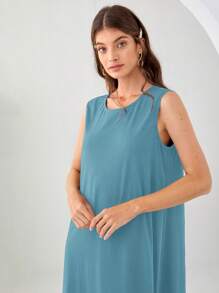 Mulvari Solid Maxi Tank Dress - Dusty Blue - View 5