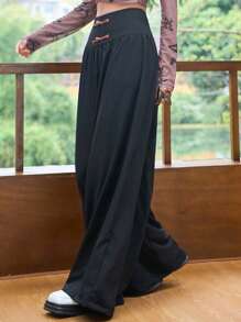 DAZY Solid Wide Leg Trousers - Black - View 1