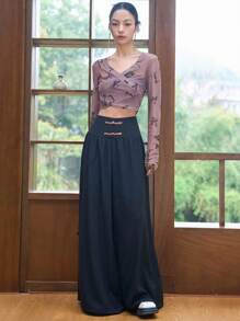 DAZY Solid Wide Leg Trousers - Black - View 4