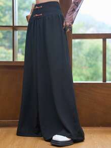 DAZY Solid Wide Leg Trousers - Black - View 5