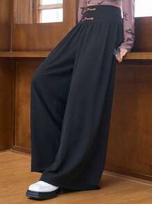 DAZY Solid Wide Leg Trousers - Black - View 6