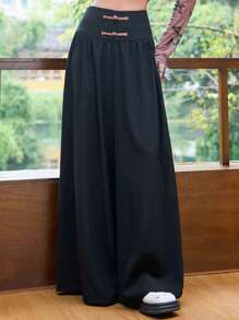 DAZY Solid Wide Leg Trousers - Black - View 8