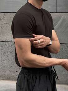 DAZY 男士棉素色圓領T恤 - 咖啡棕 - 查看 2