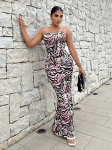 SHEIN SXY Allover Print Mermaid Hem Cami Dress - Multicolor - View 1