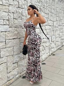 SHEIN SXY Allover Print Mermaid Hem Cami Dress - Multicolor - View 3