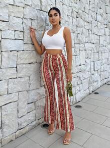 SHEIN SXY Notched Neck Tank Top & Floral Print Flare Leg Pants - Multicolor - View 5