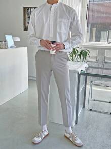 DAZY Men Patched Pocket Half Button Shirt - White - View 4