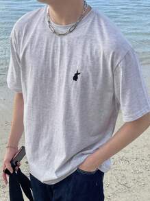 DAZY 男士兔子印花T恤 - 淺灰色 - 查看 1