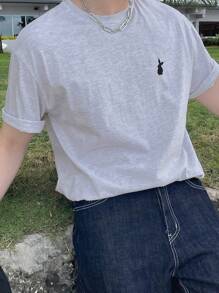 DAZY 男士兔子印花T恤 - 淺灰色 - 查看 8