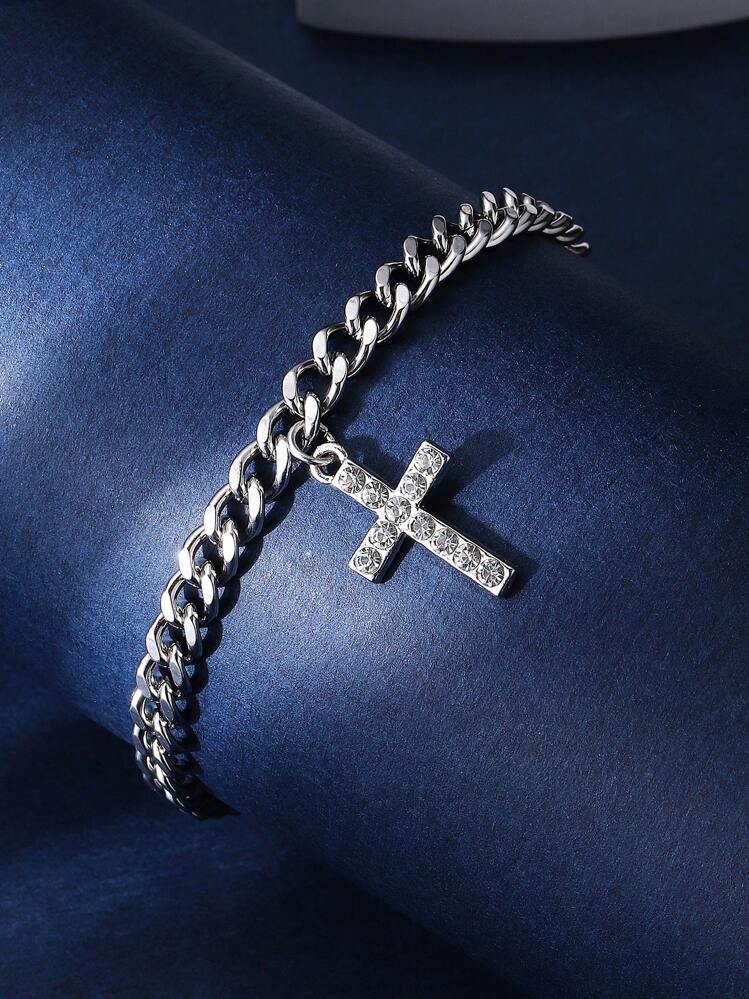 1 pieza pulsera de moda con abalorio cruzado de diamantes de imitación de aleación de zinc para hombres y mujeres para decoración diaria - Plateado - Añade 4