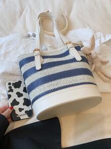 條紋圖案水桶包中等的附包飾 - 彩色 - 查看 6