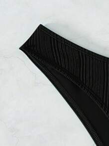 SHEIN Swim Summer Beach Plain Ribbed Knit Bikini Bottom, Vacation Swimwear - Black - View 3