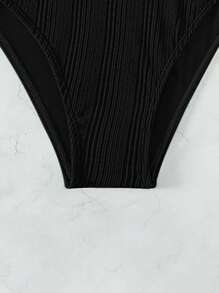 SHEIN Swim Summer Beach Plain Ribbed Knit Bikini Bottom, Vacation Swimwear - Black - View 4