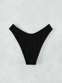 SHEIN Swim Summer Beach Plain Ribbed Knit Bikini Bottom, Vacation Swimwear - Black - View 5
