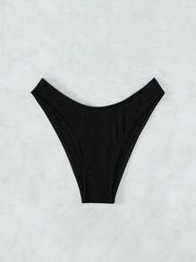 SHEIN Swim Summer Beach Plain Ribbed Knit Bikini Bottom, Vacation Swimwear - Black - View 6