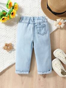 Baby Floral Print Straight Leg Jeans - Light Wash - View 2