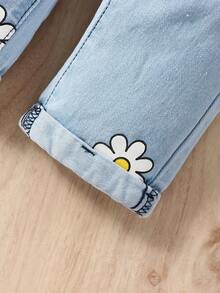 Baby Floral Print Straight Leg Jeans - Light Wash - View 3