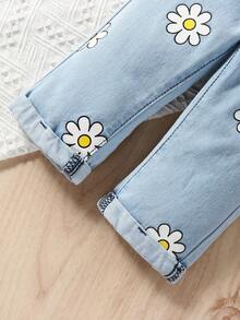 Baby Floral Print Straight Leg Jeans - Light Wash - View 4