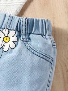 Baby Floral Print Straight Leg Jeans - Light Wash - View 5