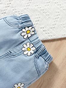 Baby Floral Print Straight Leg Jeans - Light Wash - View 7