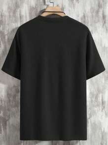 Manfinity Homme Hombres Camiseta unicolor de cuello de muesca - Negro - Ver 2