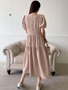 DAZY 泡泡袖荷葉邊寬鬆洋裝 - 淺粉色 - 查看 6