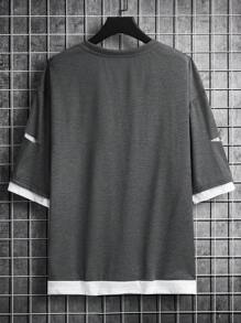 Manfinity Hypemode Lỏng lẻo phù hợp Nam Cắt ra Thả vai Tee 2 trong1 - Màu xám đen - Xem 2