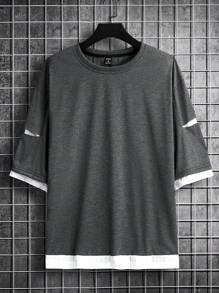 Manfinity Hypemode Lỏng lẻo phù hợp Nam Cắt ra Thả vai Tee 2 trong1 - Màu xám đen - Xem 5