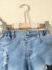 Toddler Boys Star & Letter Graphic Ripped Frayed Straight Leg Jeans - Light Wash - View 3