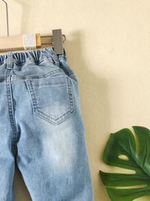 Toddler Boys Star & Letter Graphic Ripped Frayed Straight Leg Jeans - Light Wash - View 4