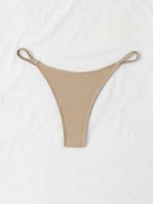 SHEIN Swim 素色丁字褲泳衣下裝 - 杏色 - 查看 2