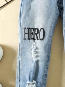 Toddler Boys Star & Letter Graphic Ripped Frayed Straight Leg Jeans - Light Wash - View 5