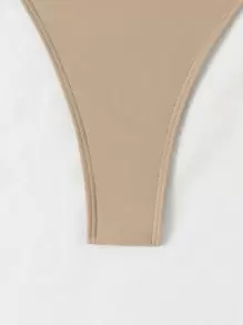 SHEIN Swim 素色丁字褲泳衣下裝 - 杏色 - 查看 4