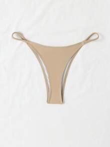 SHEIN Swim 素色丁字褲泳衣下裝 - 杏色 - 查看 5