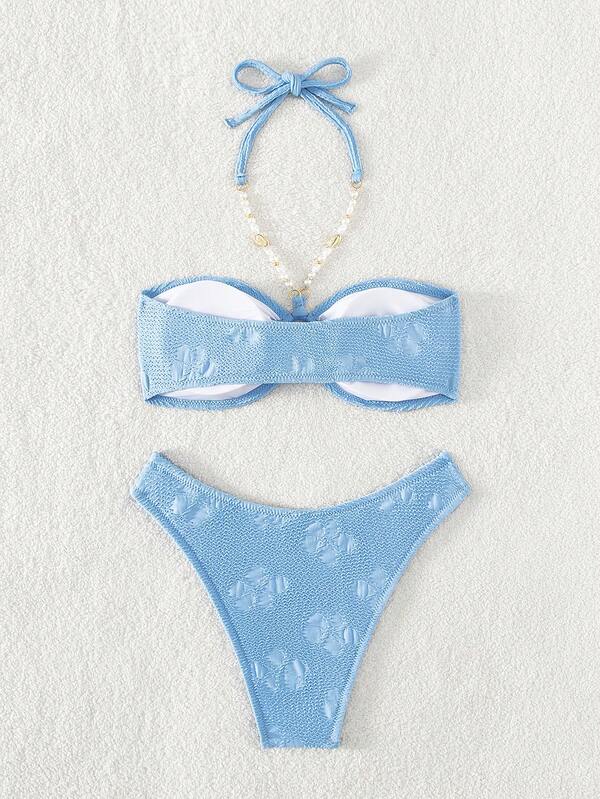 Pearls Detail Halter Bikini Swimsuit SHEIN USA