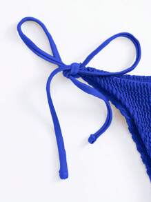 SHEIN Swim Summer Beach Smocked Triangle Tie Side Bikini Set - Royal Blue - View 4