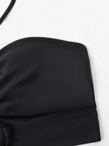 Criss Cross Halter Summer Beach Bikini Set With Beach Skirt - Black - View 3