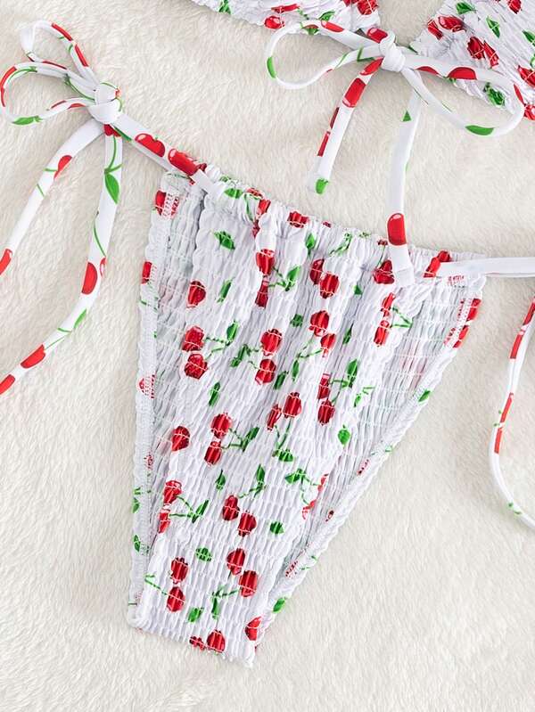 SHEIN Swim Mod Cherry Print Halter Tie Side Bikini Swimsuit SHEIN USA
