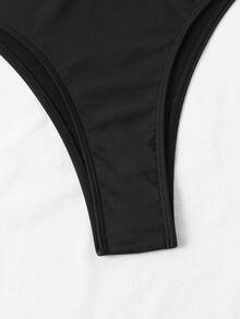 Criss Cross Halter Summer Beach Bikini Set With Beach Skirt - Black - View 5